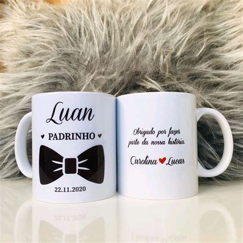 Canecas Porcelana Personalizadas Padrinho E Madrinha Luxo Elo