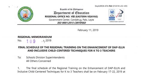 RO8 RM S2019 109 Final Schedule Of The Regional Training On The