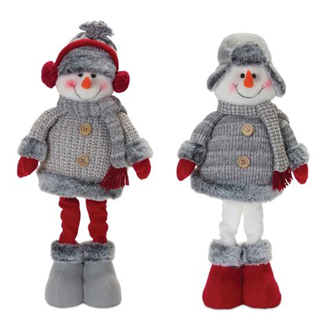 Melrose Set Of 2 Plush Snowmen Christmas Tabletop Decorations 17 5