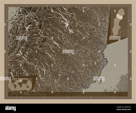 Vasterbotten County Of Sweden Elevation Map Colored In Sepia Tones