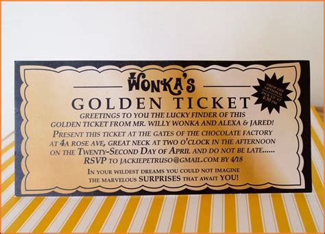 Willy Wonka Golden Ticket Invitation Template Free Template 2