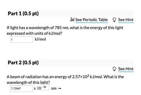 SOLVED Part 1 0 5 Pt I See Periodic Table See Hint If Light Has A