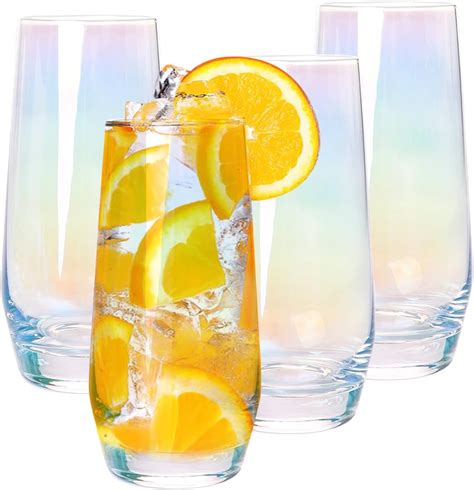 Amazon Layhit 18 Set Iridescent Drinking Glasses Clear Highball