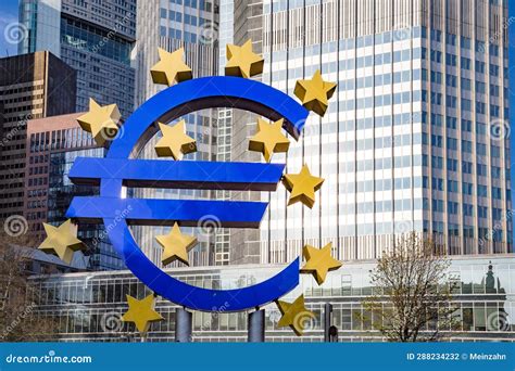 Euro Sign At European Central Bank Headquarters In Frankfurt Germany