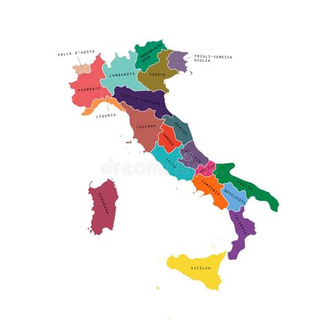 Mappa Dellitalia Con Le Regioni Italiane Vettore Illustrazione