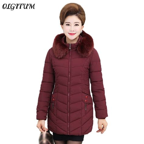 Winter New Middle Aged Down Cotton Jacket Women Long Thicken Warm Coat