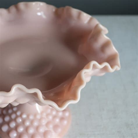 Vintage Pink Hobnail Milk Glass Footed Compote By Fenton Etsy