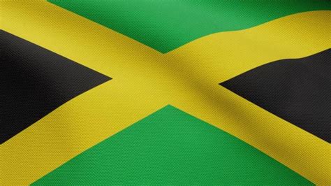 3D Jamaican Flag Waving On Wind Close Up Of Jamaica Banner Blowing