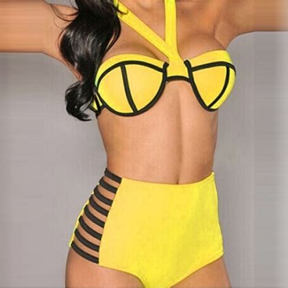 Sexy Hollow Out High Waist Halter Bikini Suit