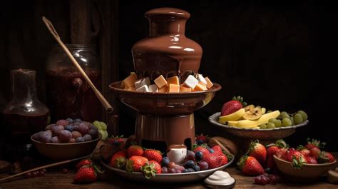 Premium AI Image | A chocolate fountain with fruit on the table