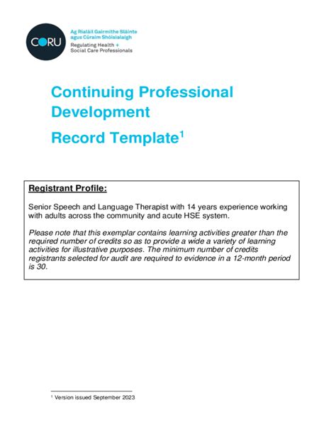 Fillable Online Continuing Professional Development Record Template Fax