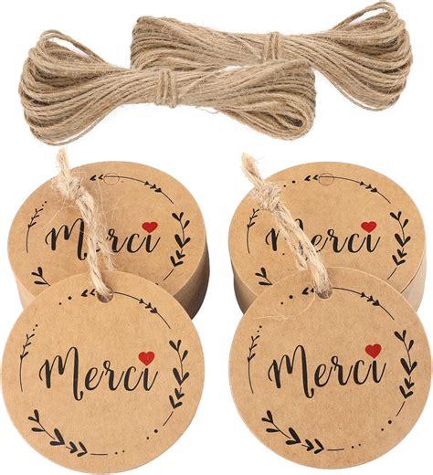 Jijacraft Merci Tiquette Papier Kraft Pcs Ronde Tiquette Cadeaux