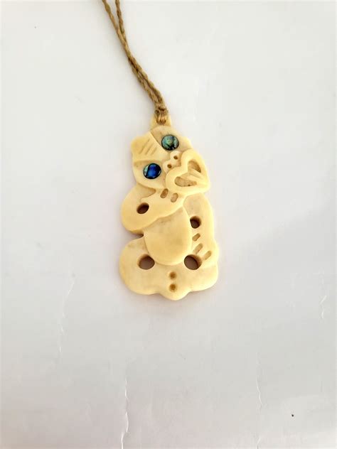 Vintage M Ori Bone Tiki Pendant Necklace Etsy