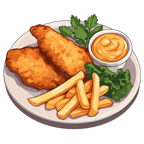 Illustration Of Fish And Chips Fried Chicken Fillet With French Fries