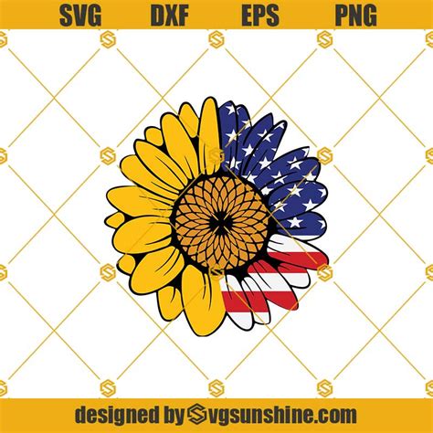 American Flag Sunflower Svg Patriotic Sunflower Svg