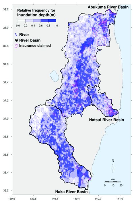 Spatial Distribution Of Relative Frequency Of Flood Inundation 05 M