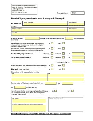 Ausf Llbar Online Beschftigungsnachweis Zum Antrag Auf Elterngeld Fax