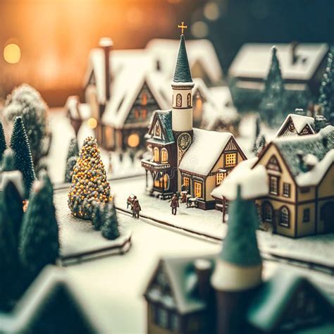 Christmas Village with Snow in Vintage Style, Generative AI Stock ...