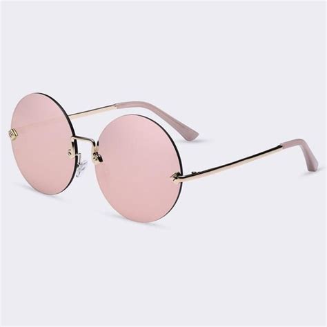 Round Rimless Vintage Design Mirror Lens Uv400 Women Sunglasses