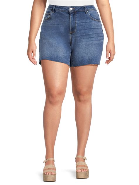 Alivia Ford Women S Plus Size Raw Hem Mom Shorts Walmart