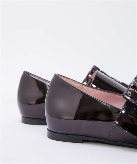 Black Patent Leather Buckle Embellished Strap Flats