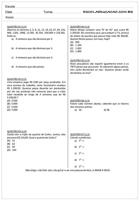 Atividades De Matemática 6º Ano Atividades Educativas Escola Educação