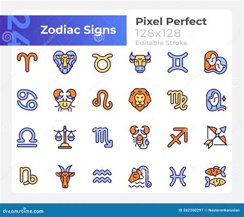 Zodiac Signos P Xel Color Rgb Perfecto Iconos Grandes Conjunto