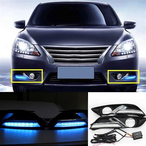 Âmbar azul led drl para nissan sylphy sentra 2012 2013 2014 2015 luz de