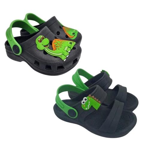 Kit 2 Pares DIno Babuche e Papete Sandália Chinelo Infantil Menino Dino