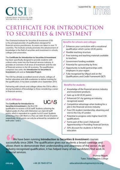 Certificate For Introduction To Securities Investment