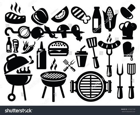 Vector Black Barbecue Icons Set On Gray Royalty Free Stock Vector