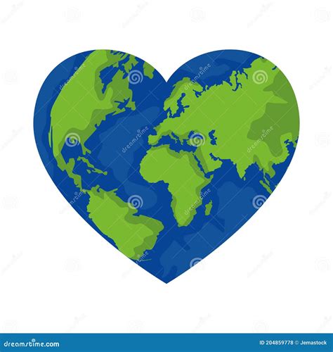 World Planet Earth With Heart Shape Ecology Icon Stock Illustration