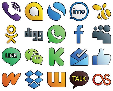 Filled Line Style Social Media Icon Set Line Fb And Whatsapp 20