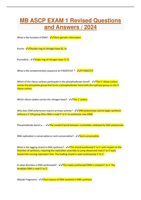 MB ASCP EXAM 1 Revised Questions And Answers 2024 MB ASCP Revised