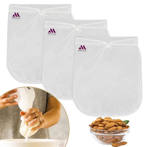 Mericka Pack Of 3 Pro Quality Nut Milk Bag Big 12x12 Commercial Grade 100 Reusable Almond