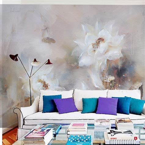 Buy Bacaz Painting White Lotus Flower Murals 5d Papel Murals For Living Room