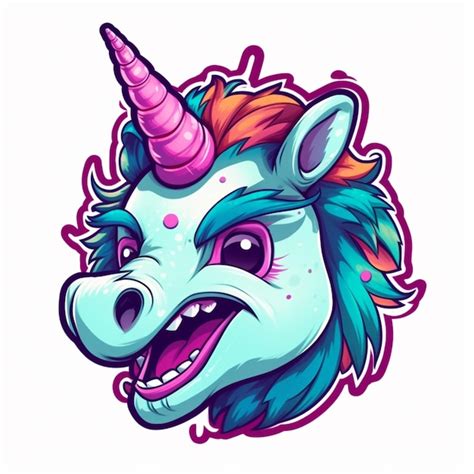 Premium Ai Image Cartoon Unicorn Head With Colorful Mane And Pink