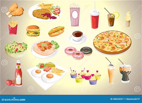 Sistema De Iconos Coloridos De La Comida Fichero Eps Del Vector Stock