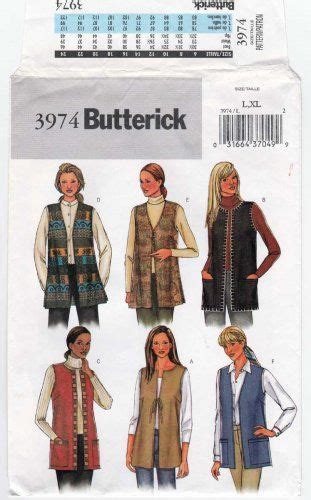 Women S Long Unlined Vest Sewing Pattern Size 16 18 20 22 Uncut Butterick 3974 Kreativ