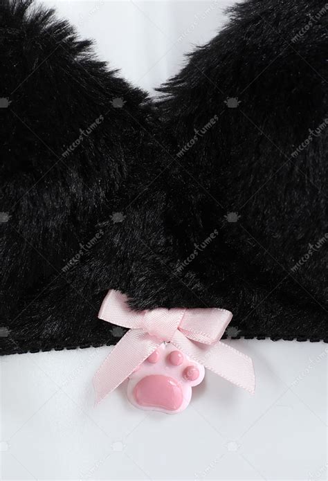 Women Kawaii Homewear Sexy Lingerie Set Plush Cat Paw Three Point Top