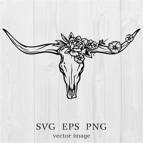 Western Bull Skull Svg Texas Longhorn Cow Skull Svg Floral Bull Skull