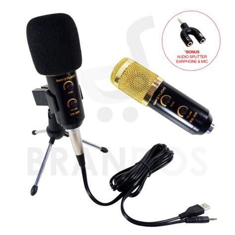 Jual Microphone Condenser Bonus Audio Splitter Tripod Shockproof Mic