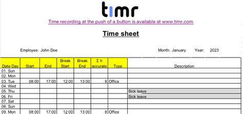 Time Tracking Excel Template Free