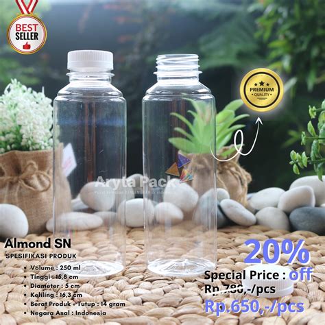 Jual Botol Plastik PET 250ml Almond Bulat Ekonomis 14gr Minuman Jus