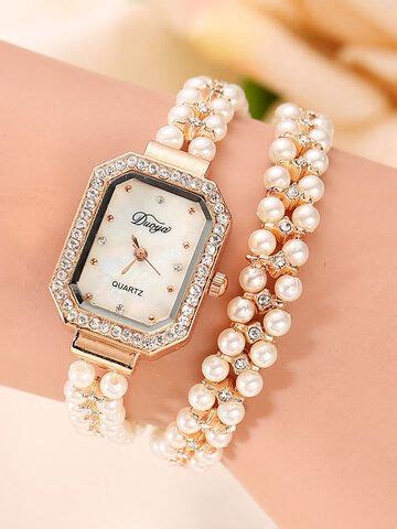 Elegant Pearl Multi Layer Watch Rhinestone Crystal Bracelet Watch For