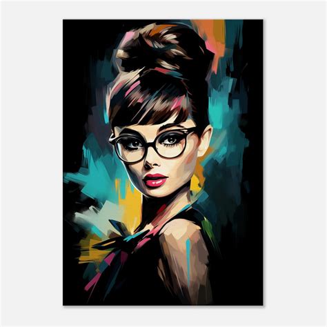 Audrey Hepburn With Eyeglasses and Hair up in a Bun Basic Watercolor ...