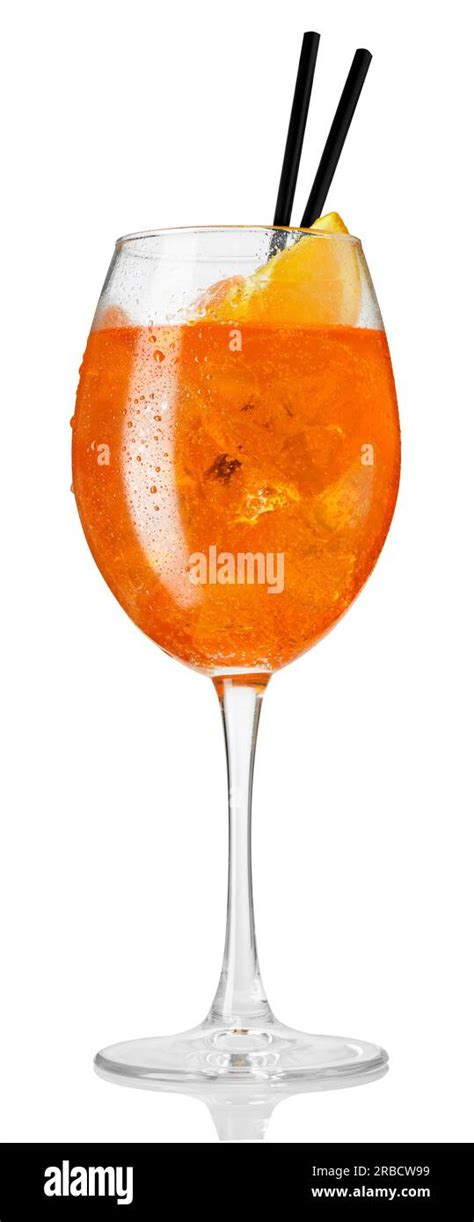 Glass Of Aperol Spritz Cocktail With Black Straws Isolated On White