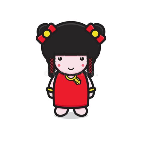 Cute Chinese Girl Character Smile Stock Vector Illustration Of