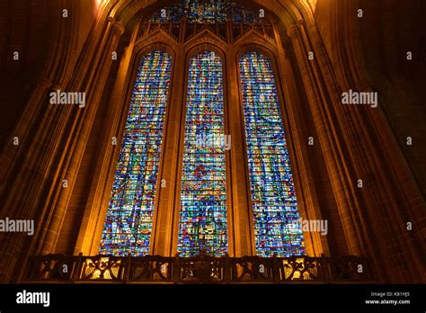 Liverpool Cathedral Stained Glass Window Stock Photo Alamy