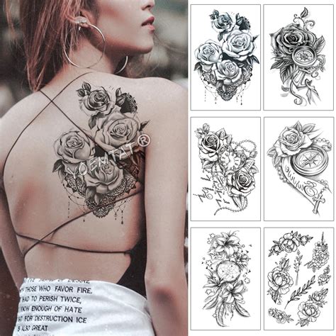 Hart Vormige Klok Jewel Rose Waterdichte Tijdelijke Tattoo Sticker